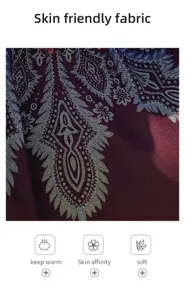Detailed close-up of soft ethnic pattern faux cashmere shawl showing fabric texture