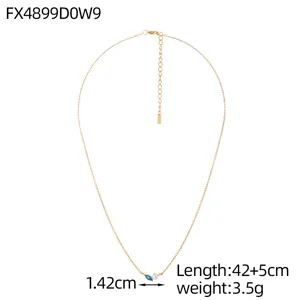 Gold titanium steel necklace featuring a marquise zircon and pearl pendant, 42+5cm length