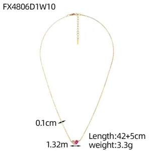 Detailed measurements of gold heart rhinestone necklace showing length and weight