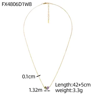 Detailed view of a gold heart necklace with length and weight measurements