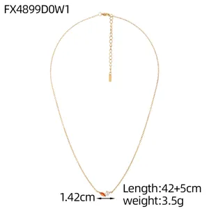 Detail of gold titanium steel necklace with marquise zircon and pearl, 42+5cm length