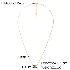 Detailed view of a gold heart pendant necklace showing size, length, and weight specs