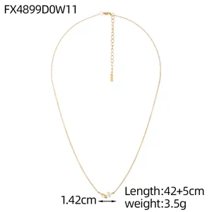 Simple gold-plated titanium steel chain necklace with pearl pendant and 42+5cm length
