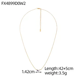 Detail view of gold necklace with marquise zircon, showing size and weight info.
