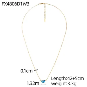 Detail view of gold heart necklace showing measurements: 42+5cm length and 3.3g weight.