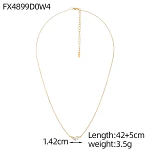 Detail view of a titanium steel necklace featuring a marquise zircon and pearl pendant.