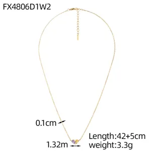 Gold heart necklace detail with 42+5cm length and 1.32cm pendant width dimensions