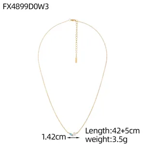 Detail of marquise zircon and pearl titanium steel necklace with length measurements