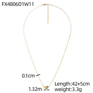 Detailed view of dainty gold heart necklace with measurements and length specs