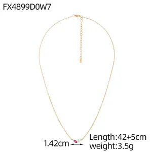 Detailed view of marquise zircon titanium steel necklace with size specifications