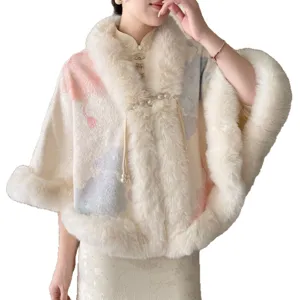 Châle élégant en fausse fourrure blanche pour Qipao, cape épaisse style New Chinese.