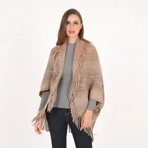 Women Oversized Knit Poncho Shawl Open Front Warp Knitted Cape With Tassel Warm Polyester Cardigan Wrap For Autumn Winter