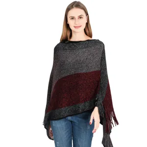 Poncho en Tricot pour Femme Cape Avec Glands Franges Bloc de Couleur Châle Chaud Surdimensionné Enveloppant Automne Hiver