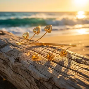 Exquisite golden arm cuff with unique heart branch design for elegant beach vacations
