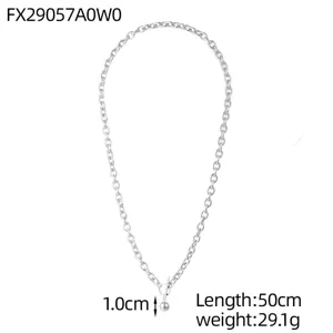 Detailed 50cm silver tone chain necklace featuring OT toggle buckle and ball pendant