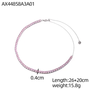 Collana tennis in zirconia rosa con dettagli su larghezza di 0,4 cm e lunghezza