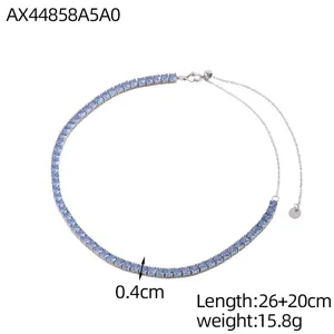 Dettaglio della collana tennis in zircone blu con specifiche di peso e lunghezza