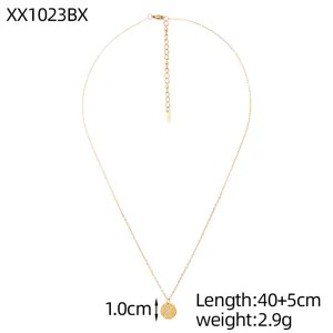Detailansicht der goldfarbenen Titastahlkette mit X-Anhänger und allen Größenangaben