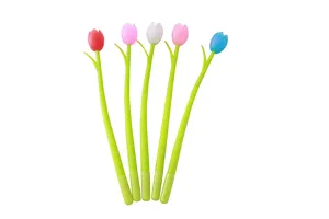 Set of 5 colorful tulip flower shaped soft silicone gel pens for creative stationery