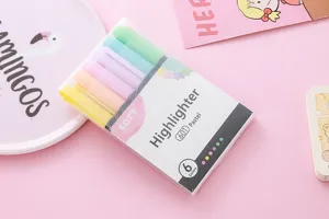 Detailansicht des 6er-Pack Pastell-Textmarker-Sets in transparenter Verpackung