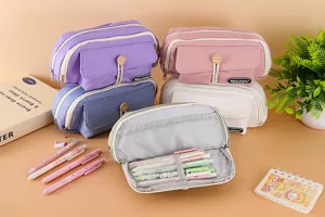 Detailansicht der japanischen Canvas-Federmäppchen mit großem Fassungsvermögen in verschiedenen Farben