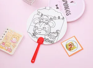 Close-up of DIY graffiti fan with tiger line art for children's creative coloring projects