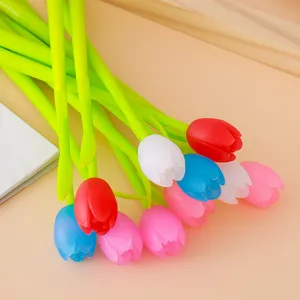 Creative tulip flower shaped gel pens with colorful soft silicone heads for students