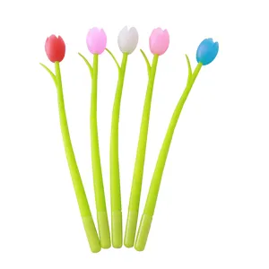 Set of 5 creative tulip-shaped soft rubber gel pens with colorful flower heads