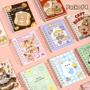 Lindo Cuaderno de Espiral de Dibujos Animados A7 Bloc de Notas de Bolsillo Diario Portátil para Estudiantes Diario de Líneas Mini Bloc de Notas Papelería