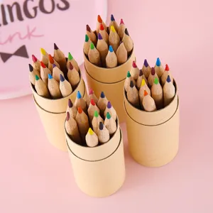 Set de 12 mini lápices de colores en tubos de papel kraft natural para dibujo DIY infantil