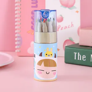 Juego de 12 lápices de colores en tubo de dibujos animados con sacapuntas incorporado
