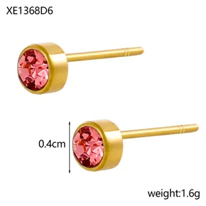 Detailed view of small pink zircon stud earrings with 0.4cm diameter