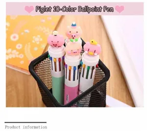 Simpatiche penne a sfera multicolore a 10 colori a forma di maialino per studenti