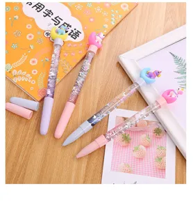 Detailed view of creative moon unicorn quicksand pens featuring sparkling glitter and pastel colors