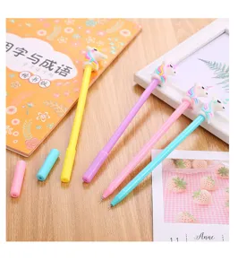 Detail view of colorful creative unicorn gel pens with soft silicone cartoon toppers