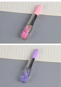 Creative lipstick-shaped gel pens featuring colorful floating glitter sand details