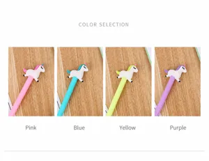 Sélection de quatre stylos gel licorne mignons avec des capuchons en silicone souple