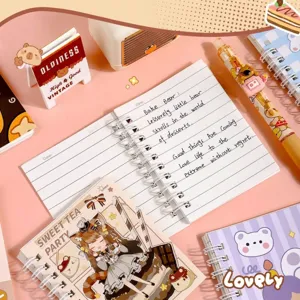 Lindo cuaderno de espiral A7 con páginas rayadas para estudiantes y uso de oficina