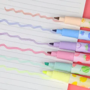 Set van 6 schattige markeerstiften met fruitthema en pastelinkt voor studenten