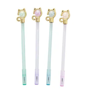 Set van 4 schattige katten-gelpennen met kristallen glitterballen en pastelkleuren