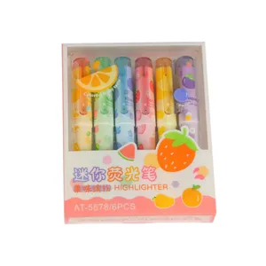 Fruit-thema mini highlighter set van 6 kleurrijke draagbare stiften voor schoolbenodigdheden