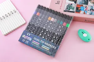 Komplettes 12-teiliges Glitzer-Marker-Set mit Doppelspitze in Klarsichtverpackung