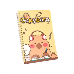 Cute cartoon Capybara A5 spiral notebook with yellow cover and durable metal coil binding