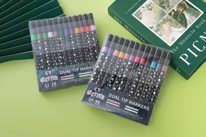 Detailansicht der glitzernden Doppelkopf-Marker-Sets in 24 und 48 Farben im Set.