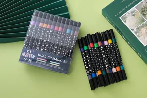 Glitzer-Marker Set mit 48 Farben in 24 Stiften mit Doppelspitze für Kunst und Zeichnen