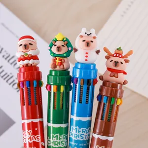Christmas 10-color ballpoint pen with cute cartoon animal toppers for holiday gift