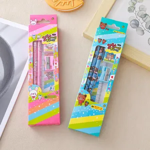 Papeterie Mignonne de Dessin Animé Animal Friend Avec Crayons Règle Gomme Taille-crayon Prix Étudiant Cadeau Scolaire Enfants Filles Garçons