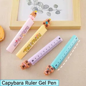 Joli Stylo Gel Règle Capybara Encre Noire 0,5mm Dessin Animé Fournitures Scolaires Stylo en Plastique Silicone Pour Bureau Et École