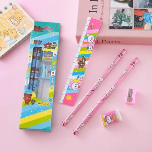 Coffret cadeau de papeterie mignon 5 pièces pour enfants avec crayons règle gomme