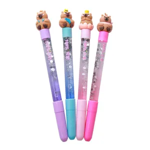 Set di 4 graziose penne gel Capybara con glitter fluttuanti per regali creativi per studenti